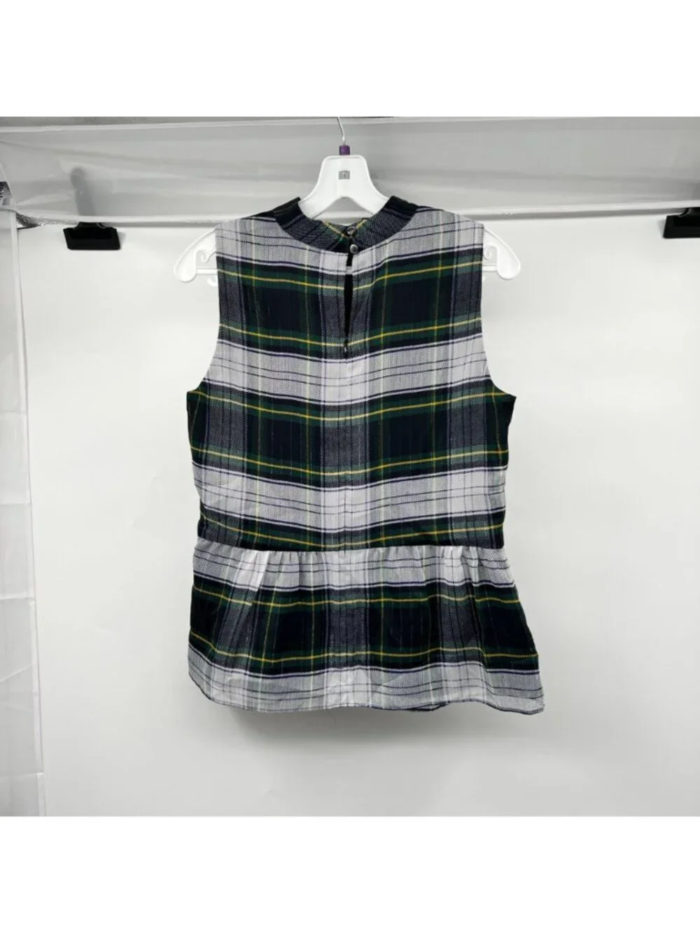 J. Crew Womens Plaid Sleeveless Top Peplum Green/Multi Size XS